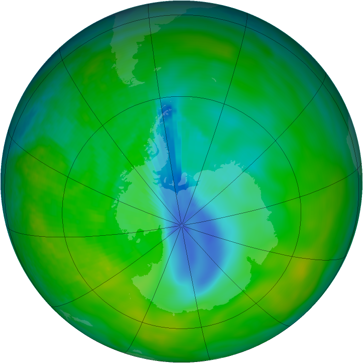 Antarctic ozone map for 03 December 2003